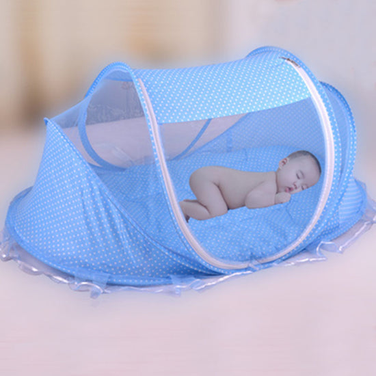 Foldable Baby Travel Bed Net & Pillow Set | Breathable Mesh | Blue & Pink