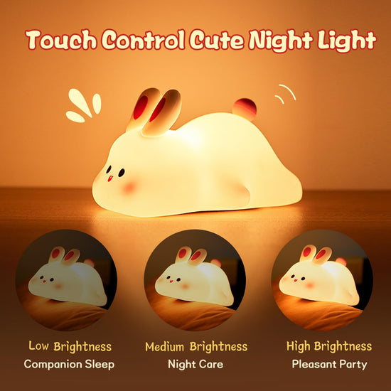Bunny Silicone Kids Night Light – Touch Sensor Rechargeable Bedside Lamp