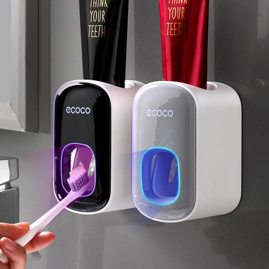 Wall-Mounted Automatic Toothpaste Dispenser – Toothbrush Holder Set